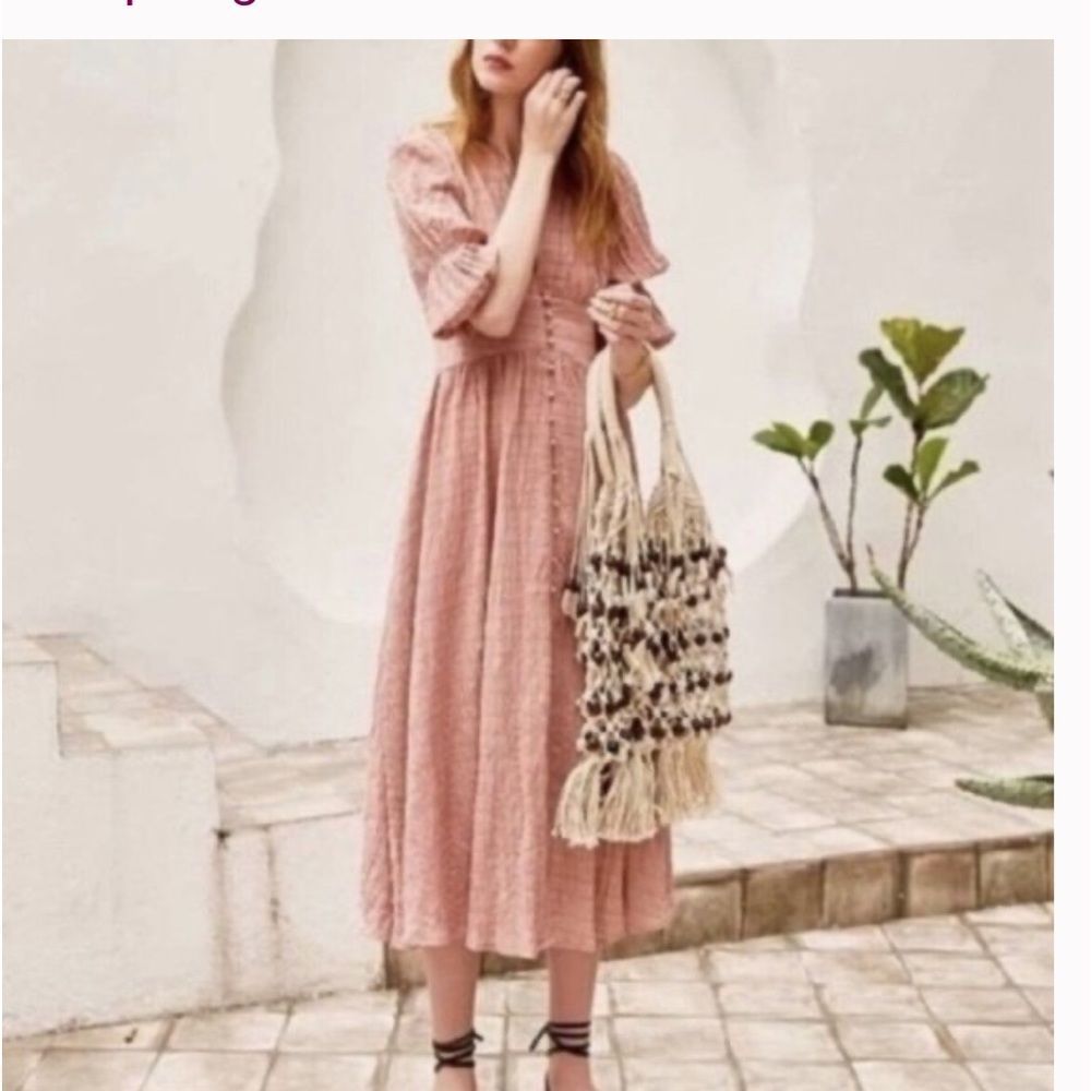 Women’s Anthropologie OPT Dusty Rose Peasant Midi Massaya Dress Size medium